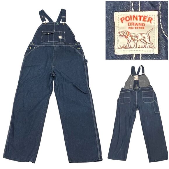 Vintage 1970’s Pointer Brand Blue Denim Overalls Dark Blue Size W-44 x L-32 - Picture 1 of 15